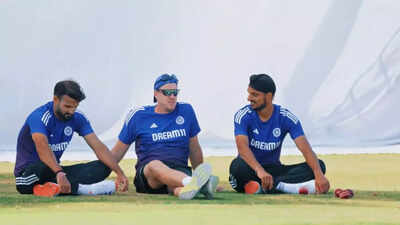 Arshdeep Singh and Akash Deep seen wrestling with bowling coach Morne Morkel.