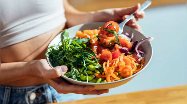 Diet, nutrition, healthy food, and colon cancer awareness.